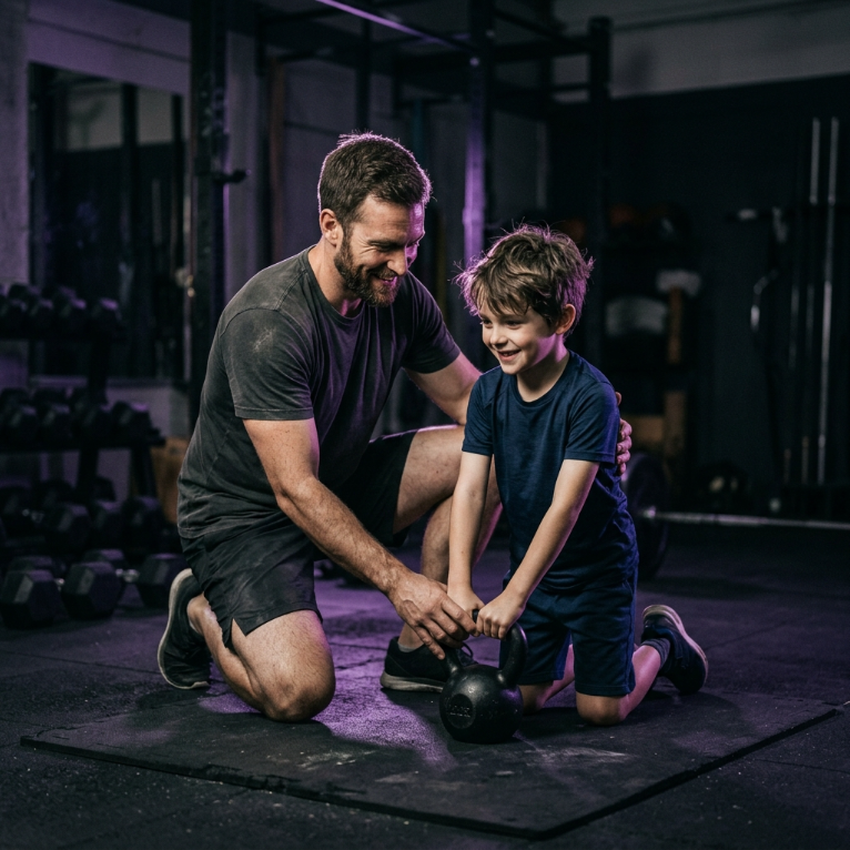 Father and son training together